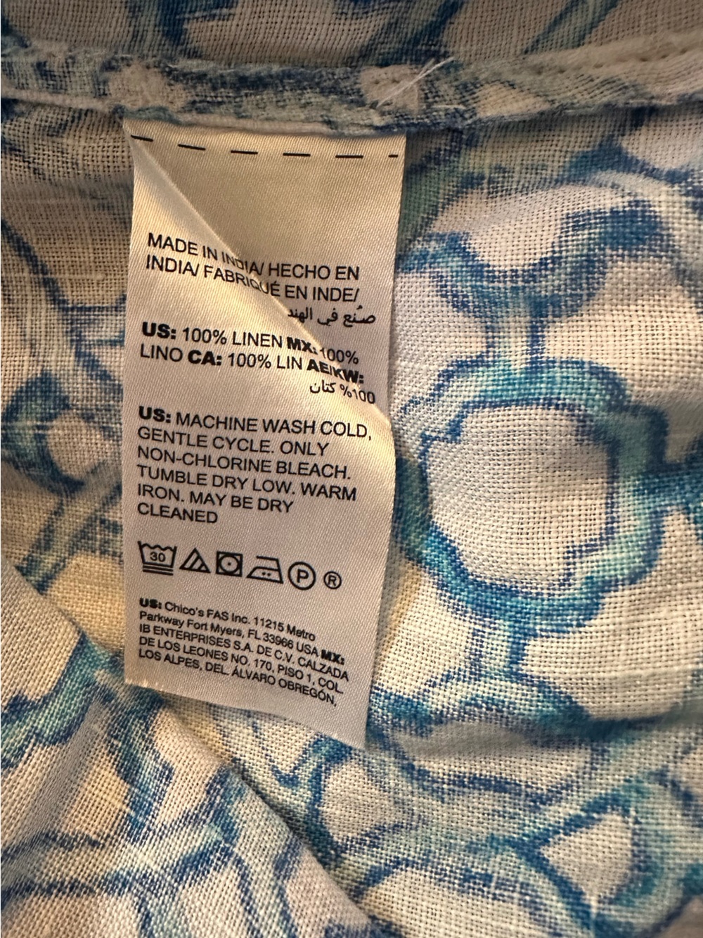 Chico's Blue White Lattice Trellis Linen Popover Tunic Blouse Size 3 XL / 16 - Picture 8 of 8